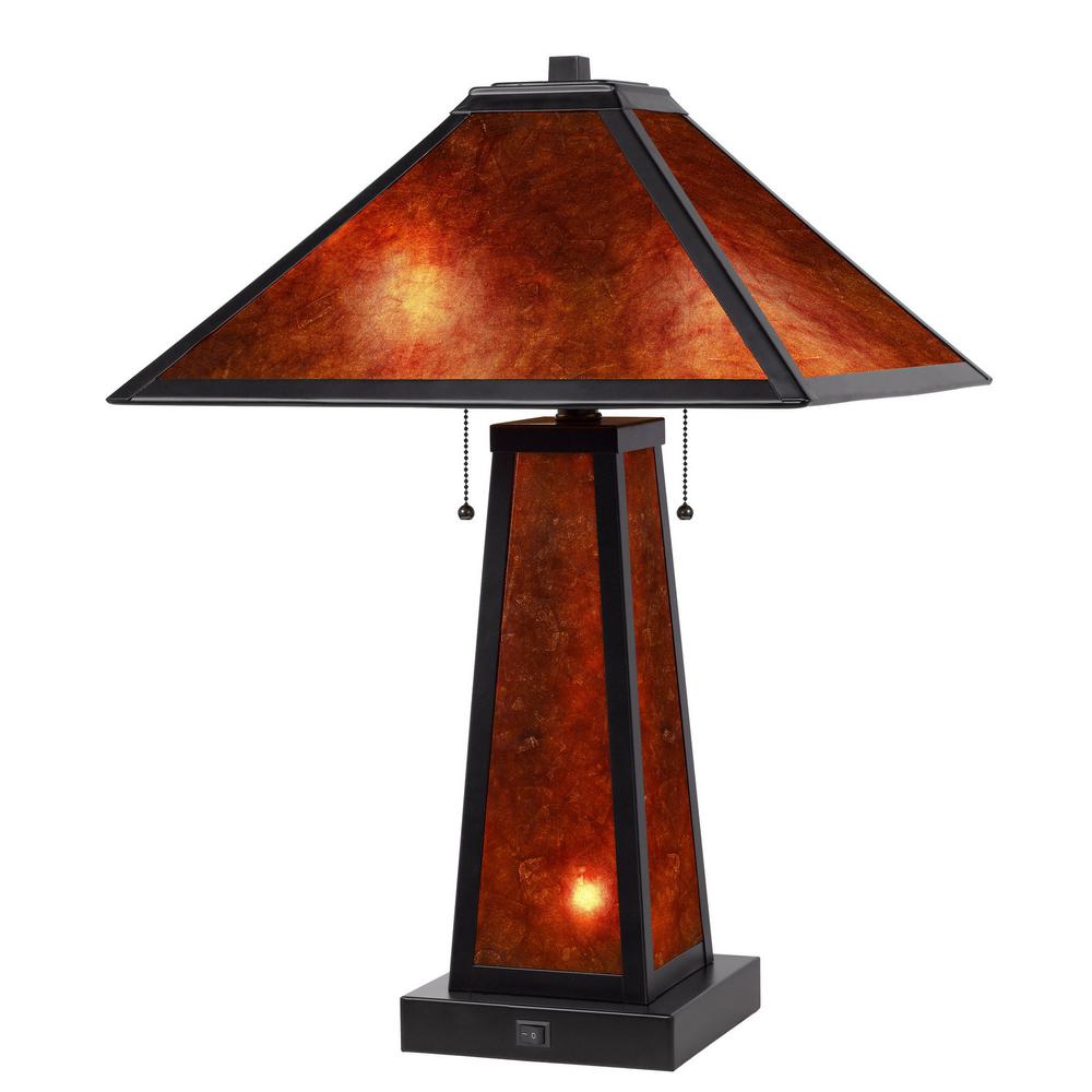 24" Burnt Orange Metal Two Light Table Lamp With Amber Square Shade. Picture 5