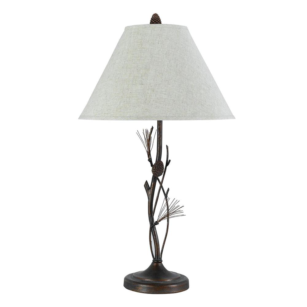 32" Rust Metal Table Lamp With Gray Empire Shade. Picture 1