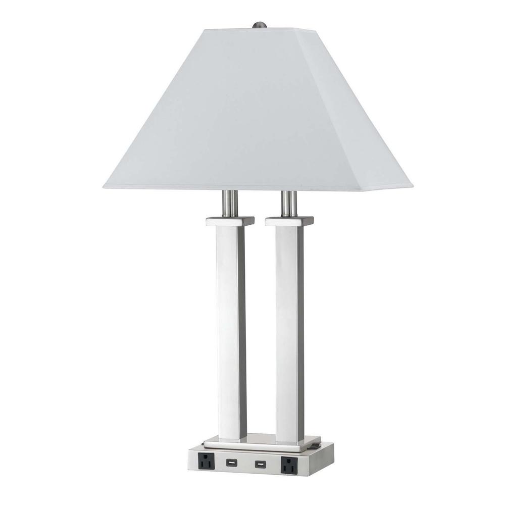 26" Nickel Metal Two Light Desk Usb Table Lamp With White Novelty Shade. Picture 1
