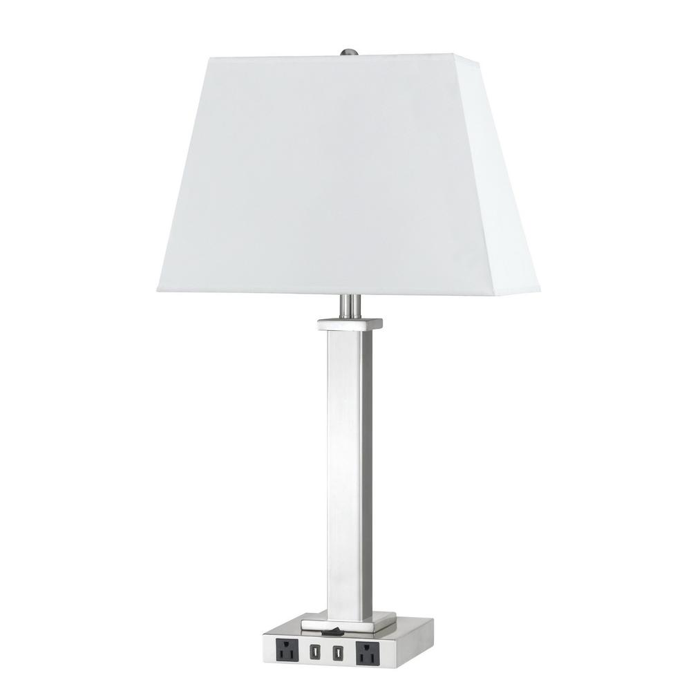 28" Nickel Metal Usb Table Lamp With White Novelty Shade. Picture 1