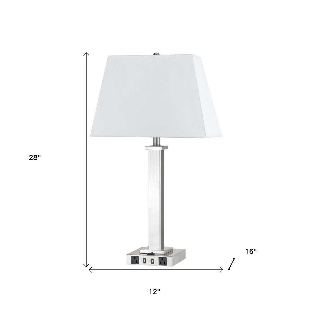 28" Nickel Metal Usb Table Lamp With White Novelty Shade. Picture 4