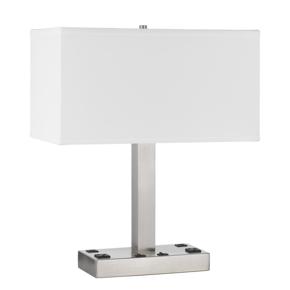 21" Nickel Metal Two Light Desk Usb Table Lamp With White Rectangular Shade. Picture 1