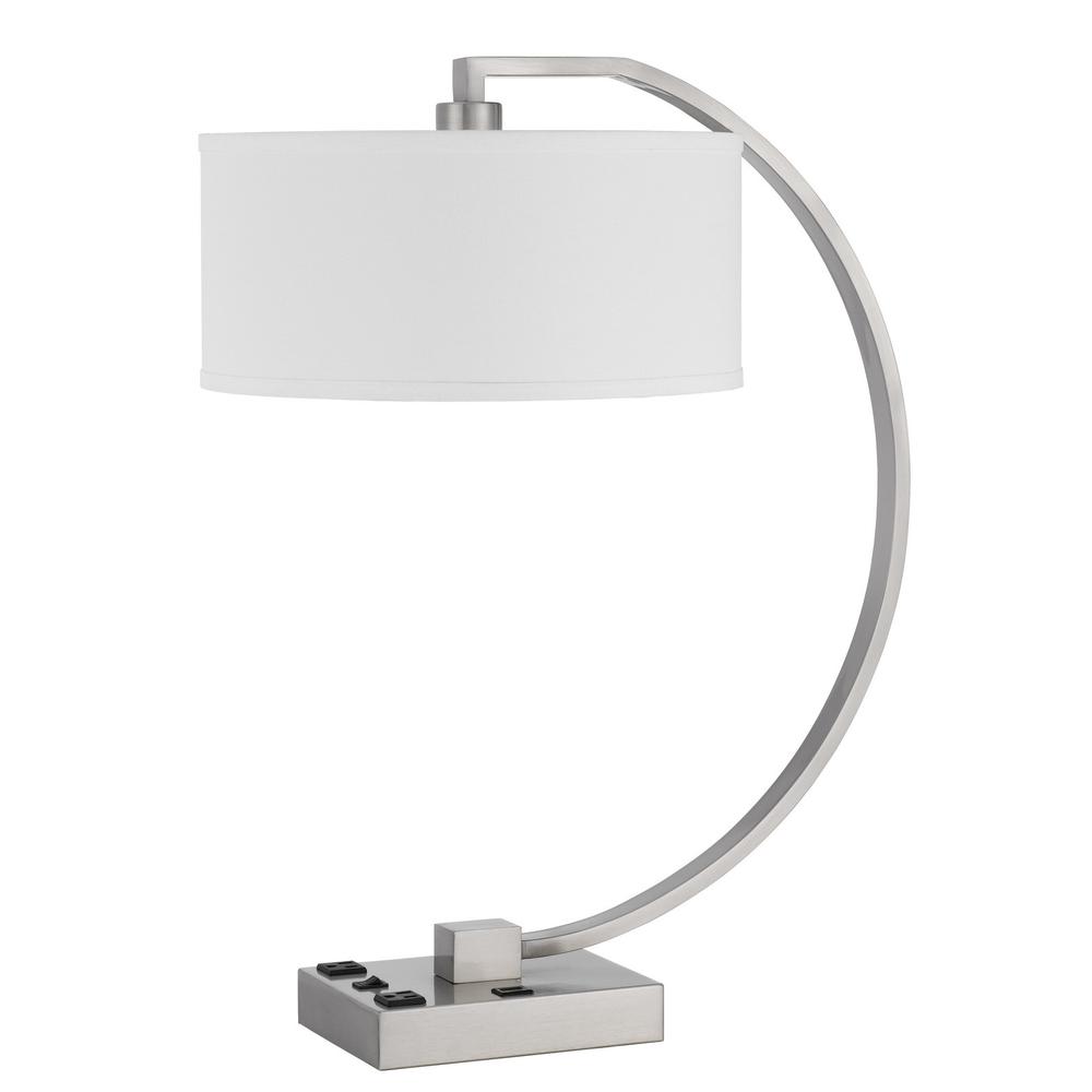 26" Nickel Metal Desk Usb Table Lamp With White Rectangular Shade. Picture 1