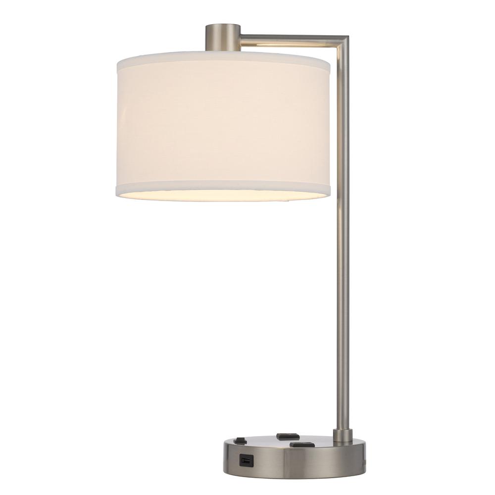 22" Nickel Metal Desk Usb Table Lamp With White Drum Shade. Picture 2