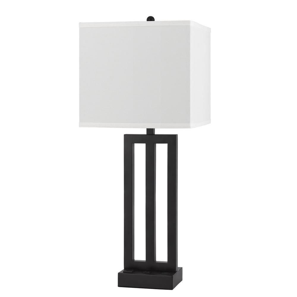 30" Bronze Metal Usb Table Lamp With White Rectangular Shade. Picture 1