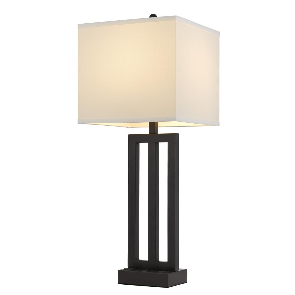 30" Bronze Metal Usb Table Lamp With White Rectangular Shade. Picture 2