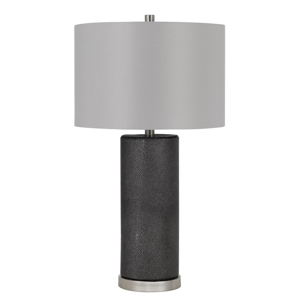 27" Black Metal Table Lamp With Gray Drum Shade. Picture 1