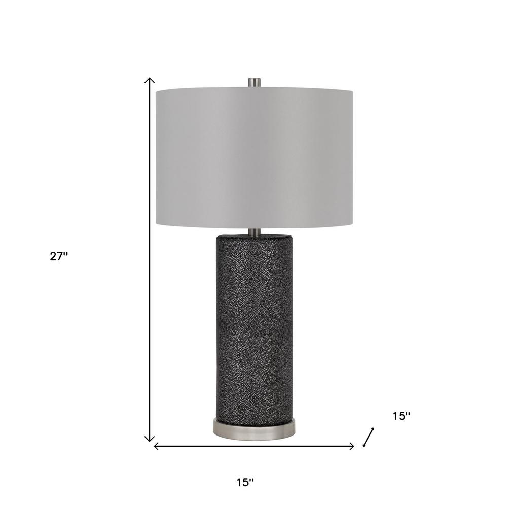 27" Black Metal Table Lamp With Gray Drum Shade. Picture 5
