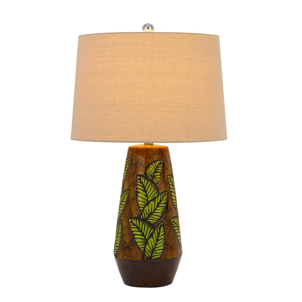 29" Brown Ceramic Table Lamp With Tan Empire Shade. Picture 1
