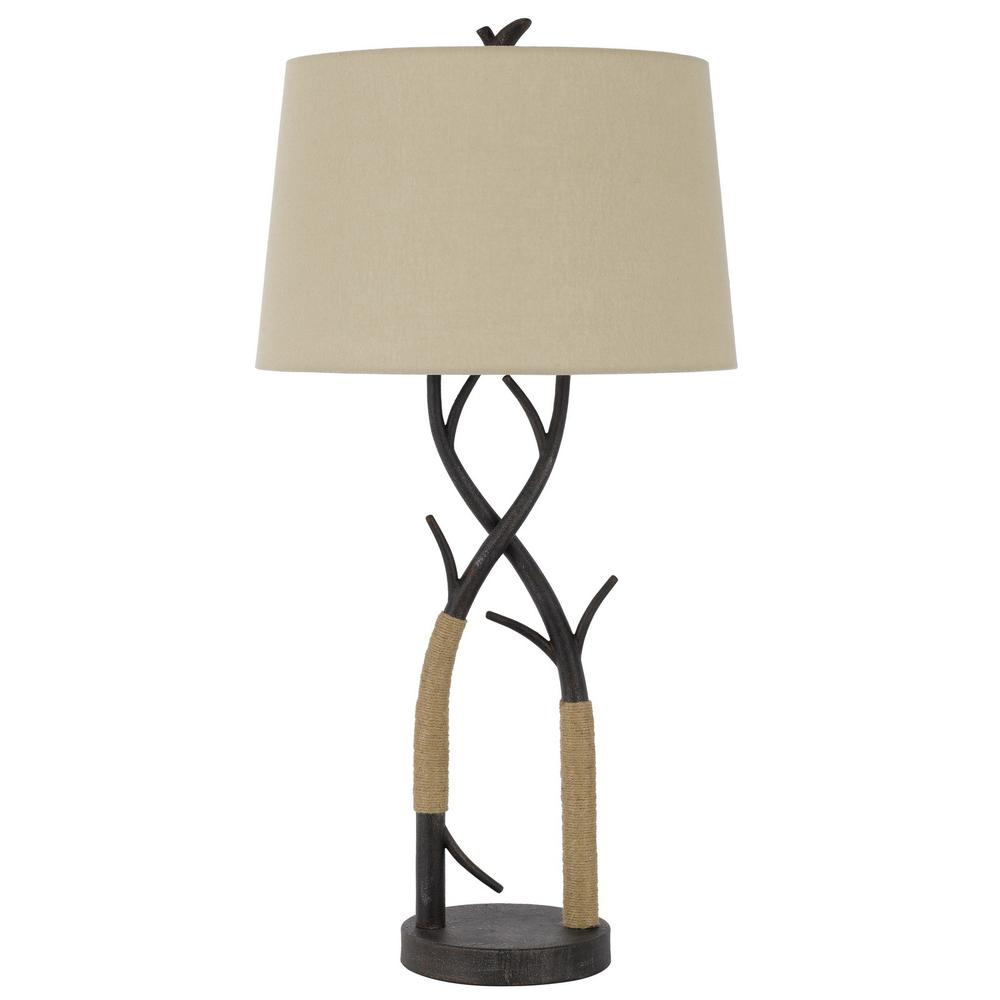 32" Charcoal Metal Table Lamp With Tan Empire Shade. Picture 2