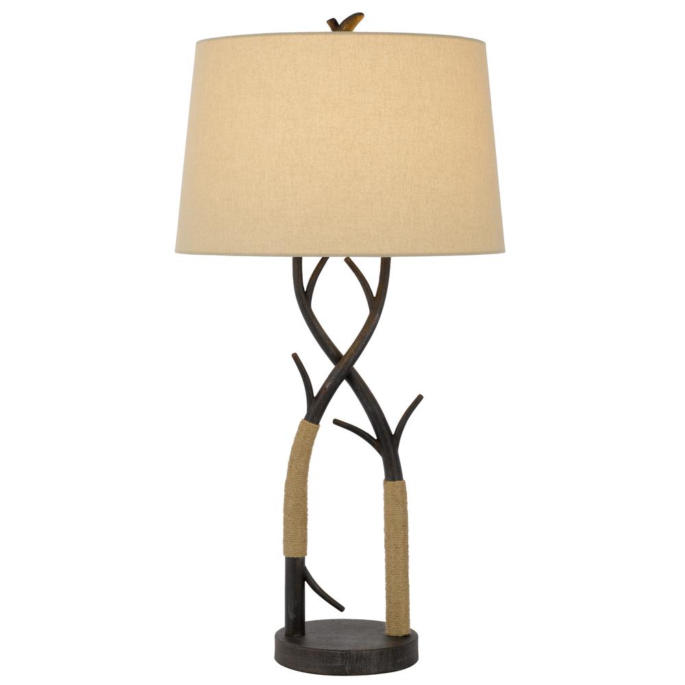 32" Charcoal Metal Table Lamp With Tan Empire Shade. Picture 1