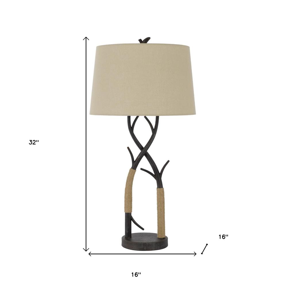 32" Charcoal Metal Table Lamp With Tan Empire Shade. Picture 6