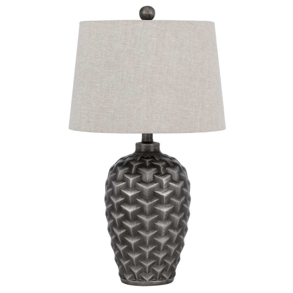 25" Silver Metallic Table Lamp With Gray Empire Shade. Picture 2