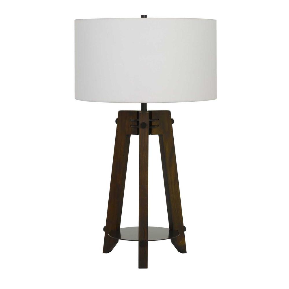 32" Brown Metal Table Lamp With Off White Drum Shade. Picture 1