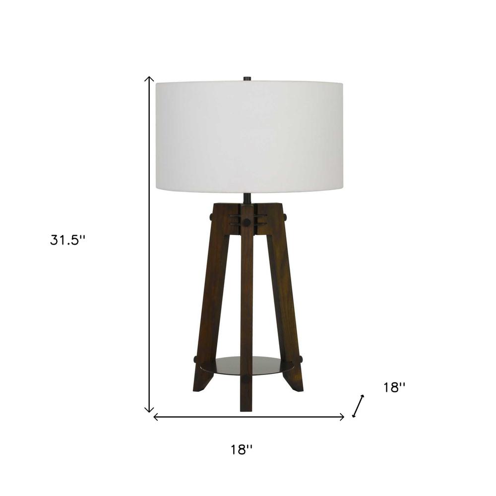 32" Brown Metal Table Lamp With Off White Drum Shade. Picture 5