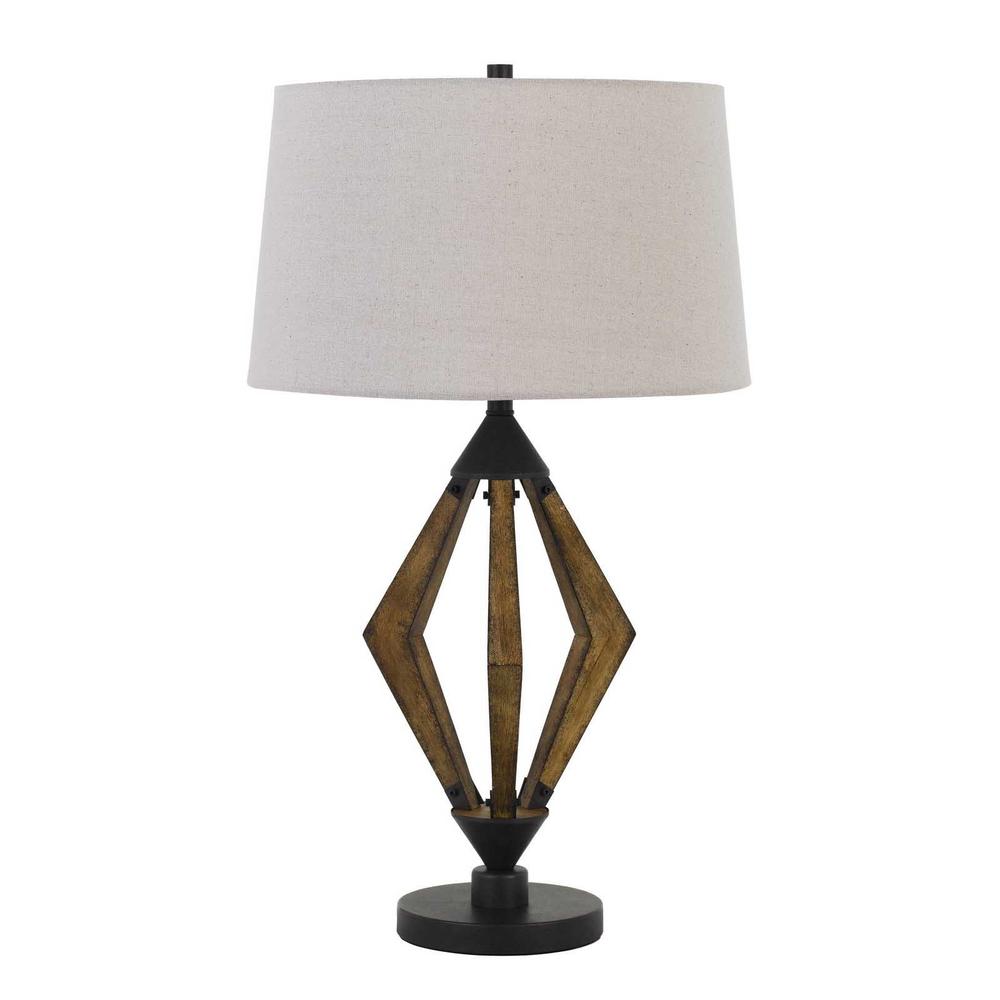 30" Black Metal Table Lamp With Brown Empire Shade. Picture 1