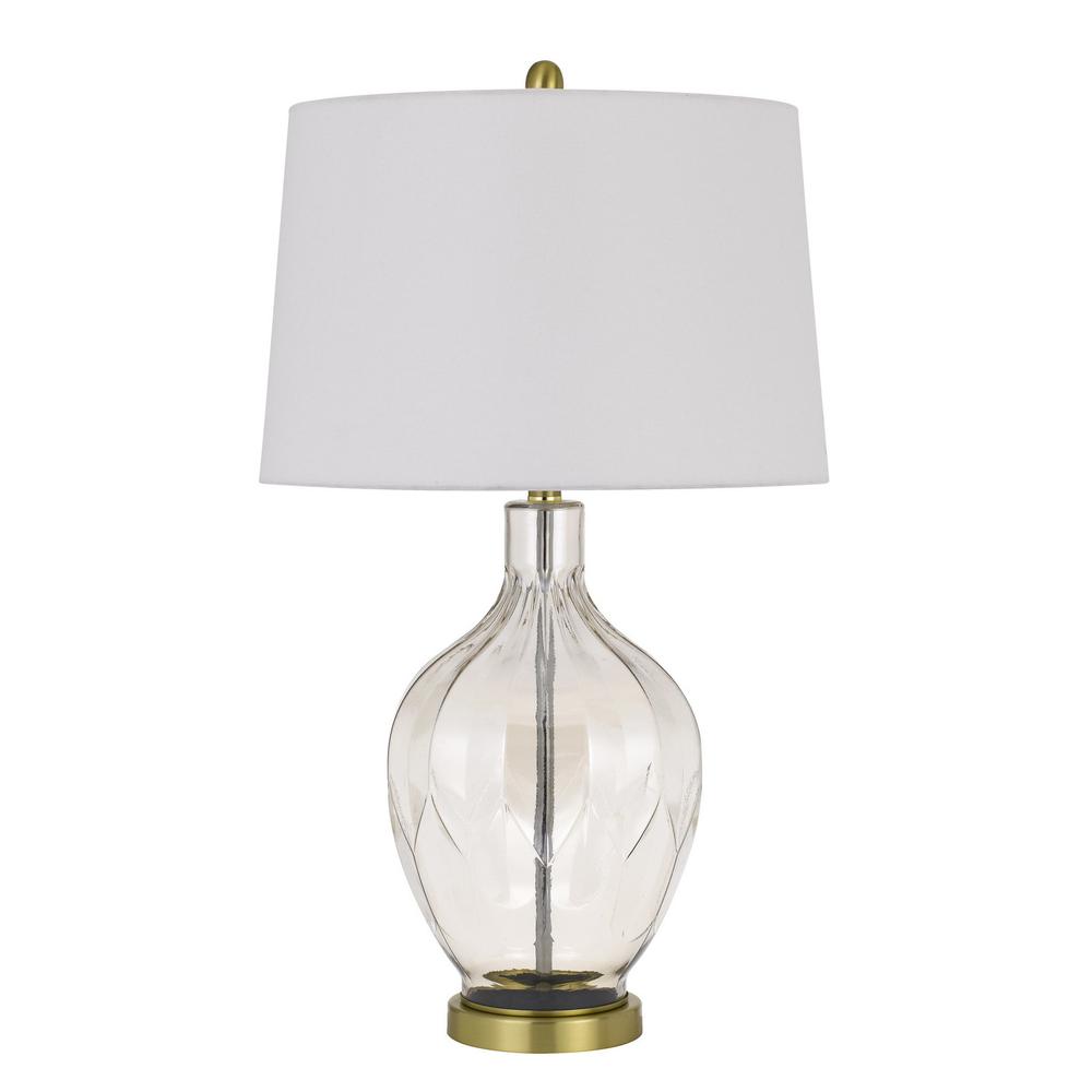 30" Clear Metal Table Lamp With Off White Drum Shade. Picture 2
