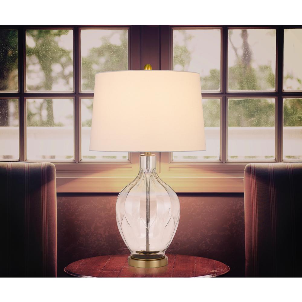30" Clear Metal Table Lamp With Off White Drum Shade. Picture 4
