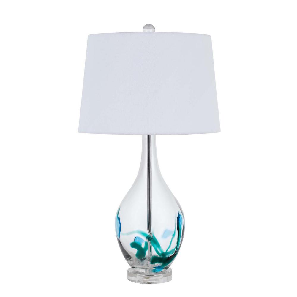 27" Clear Glass Table Lamp With White Empire Shade. Picture 1