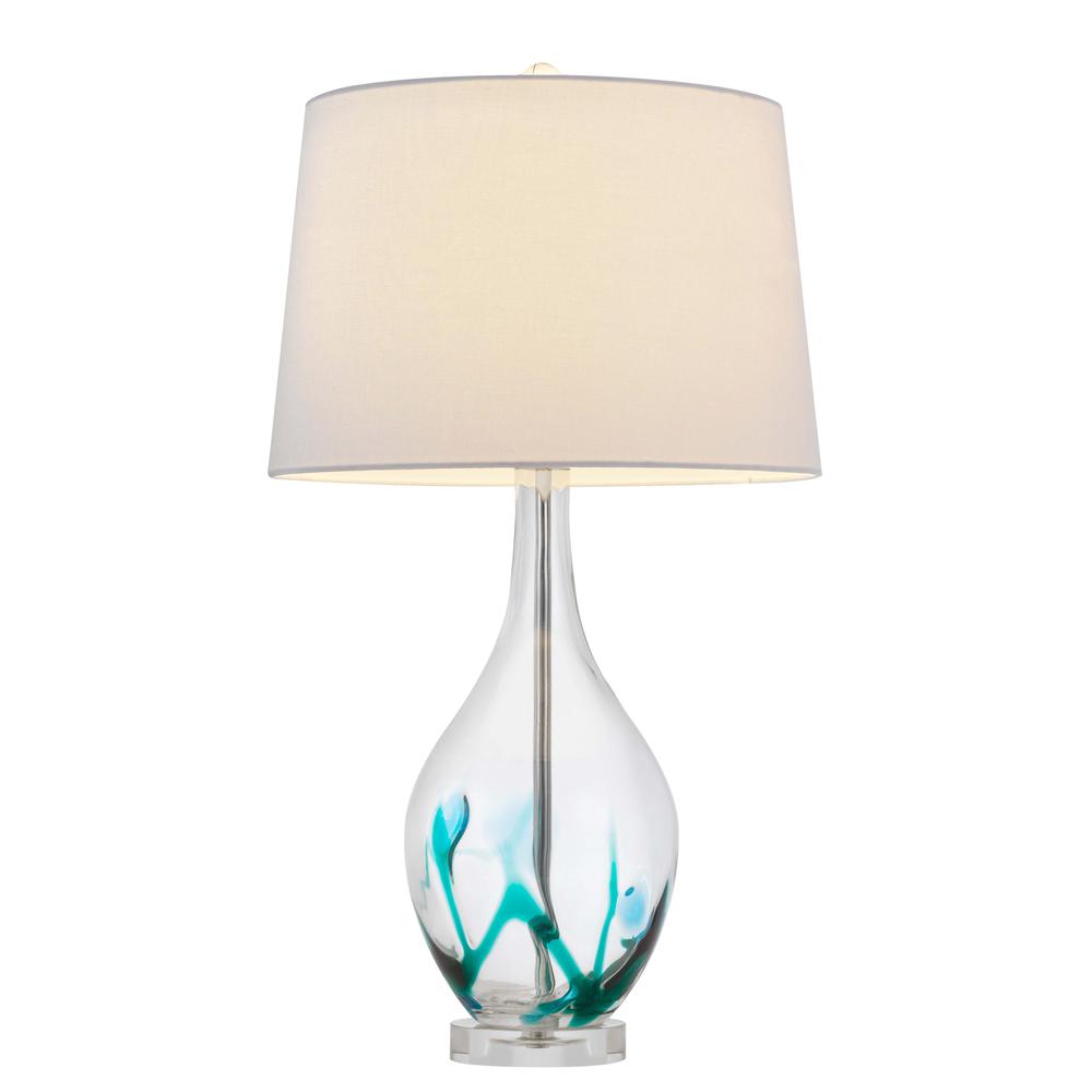 27" Clear Glass Table Lamp With White Empire Shade. Picture 2