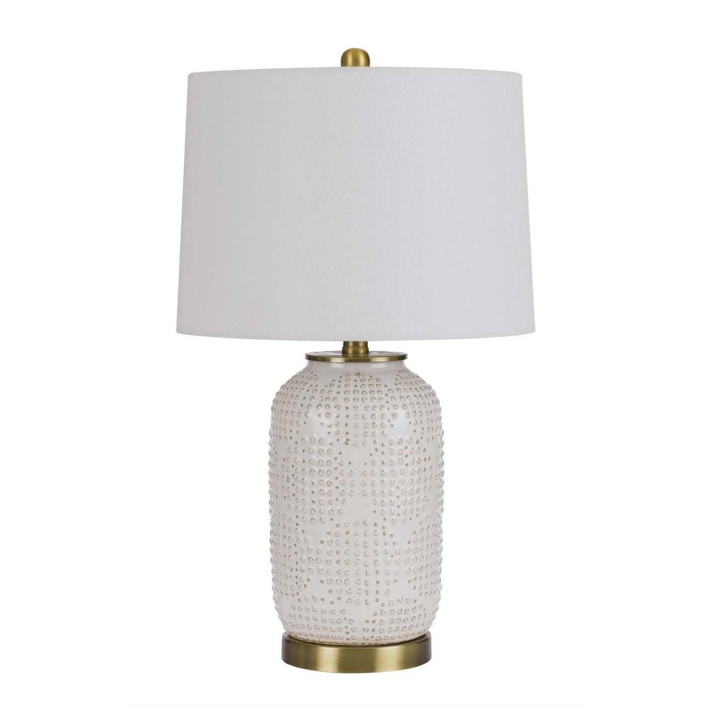 24" Ivory Metal Table Lamp With White Drum Shade. Picture 1