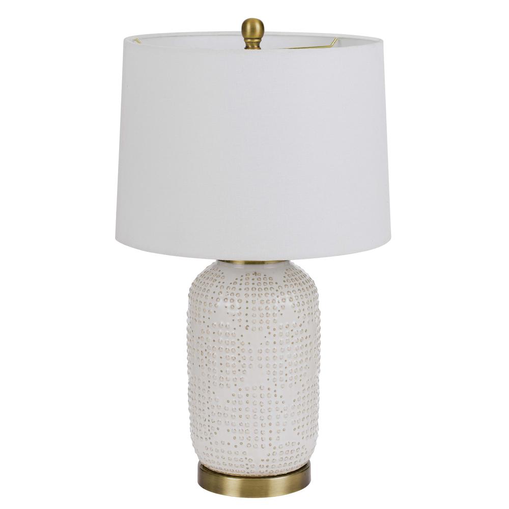 24" Ivory Metal Table Lamp With White Drum Shade. Picture 5