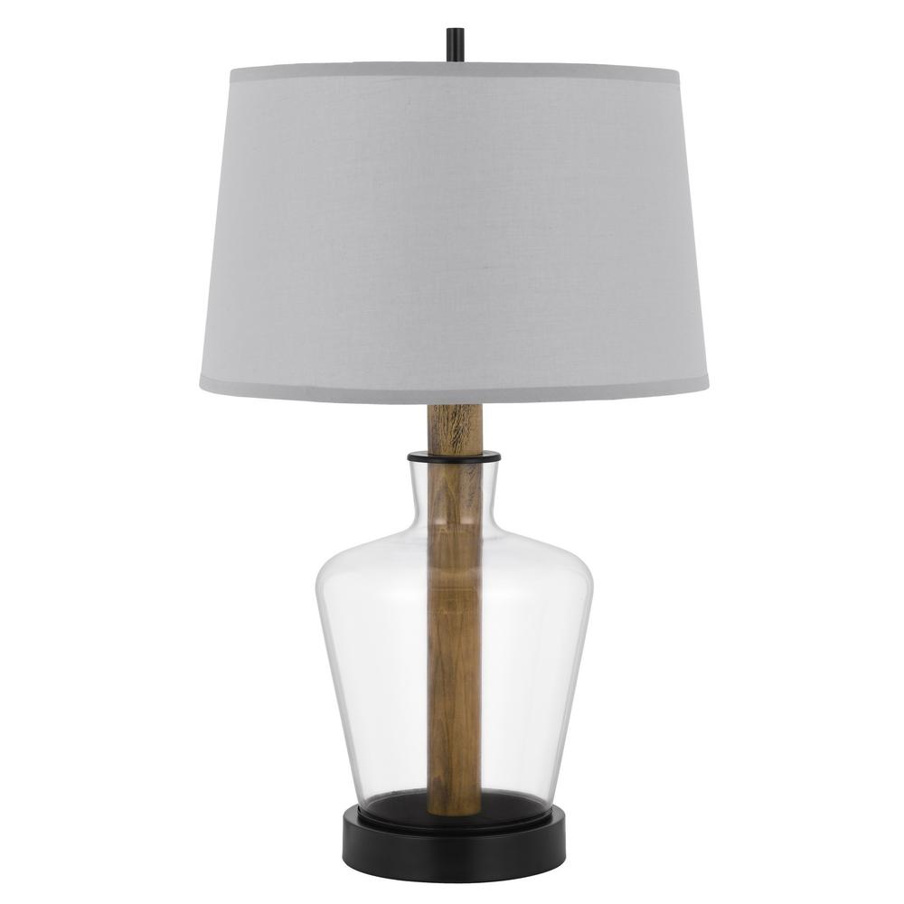 30" Clear Metal Table Lamp With Gray Empire Shade. Picture 1