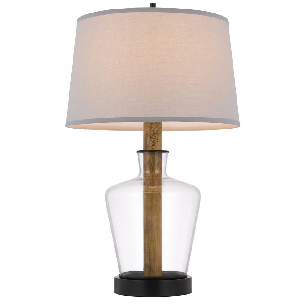 30" Clear Metal Table Lamp With Gray Empire Shade. Picture 2