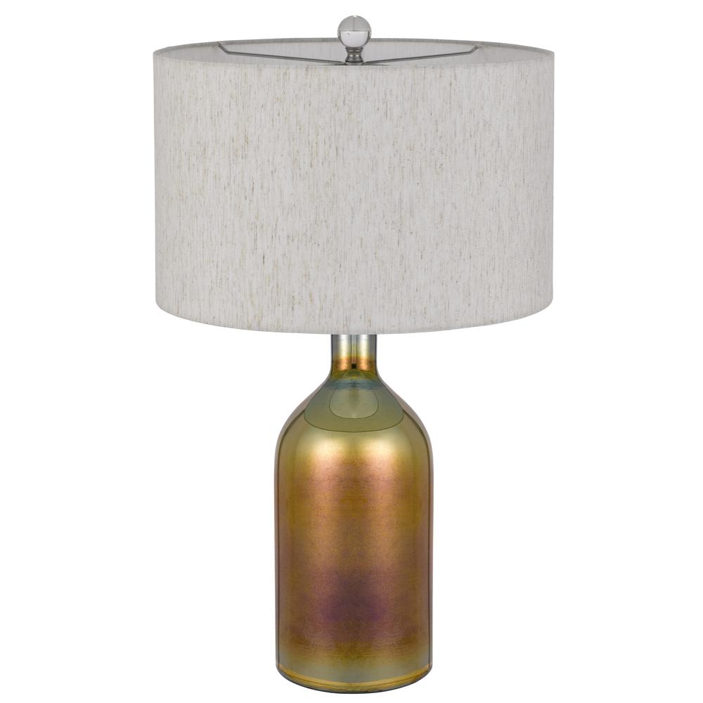 28" Gold Glass Table Lamp With Gray Drum Shade. Picture 4