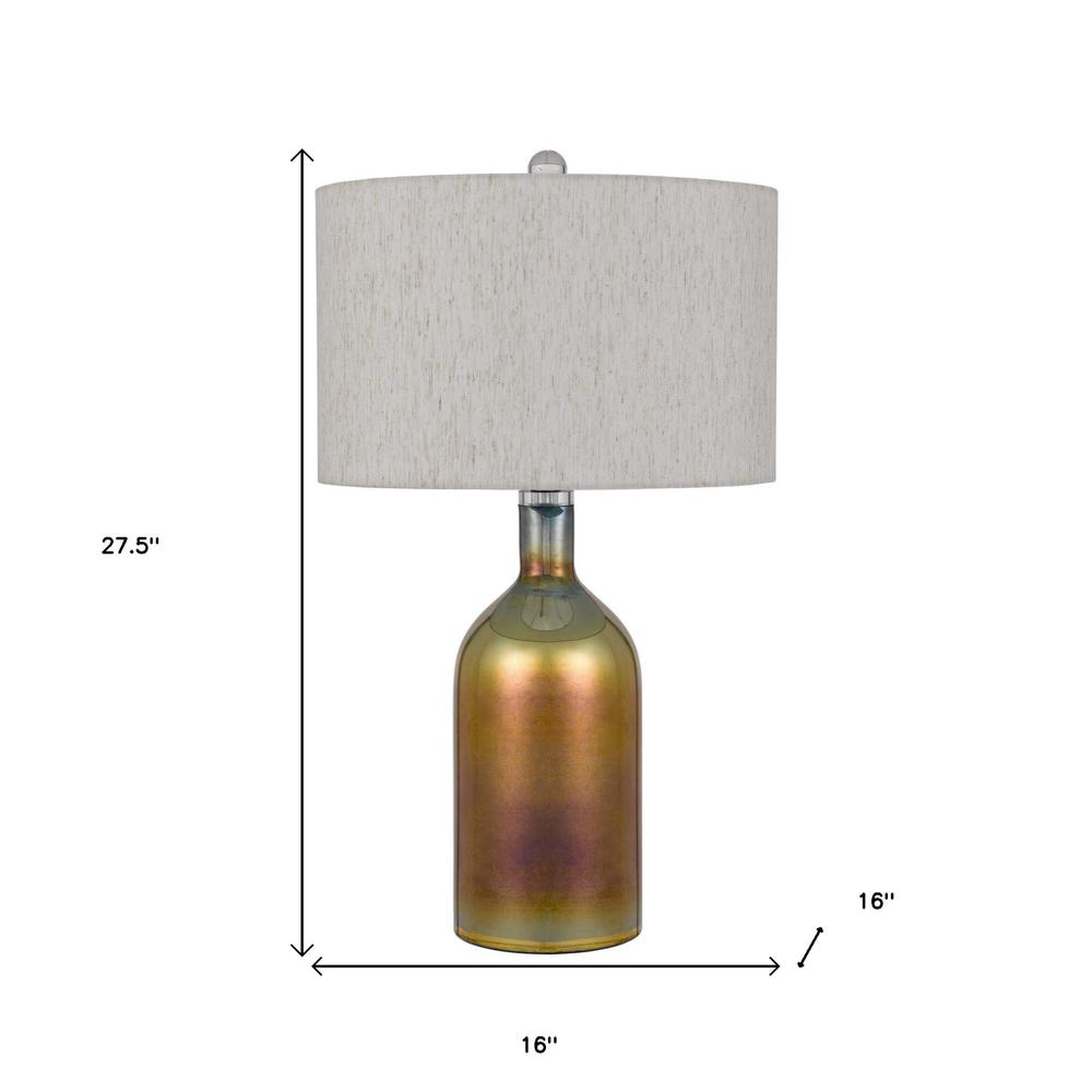 28" Gold Glass Table Lamp With Gray Drum Shade. Picture 7
