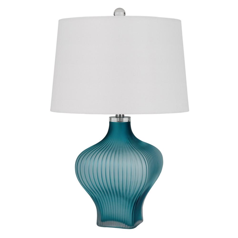 26" Aqua Glass Table Lamp With White Empire Shade. Picture 1