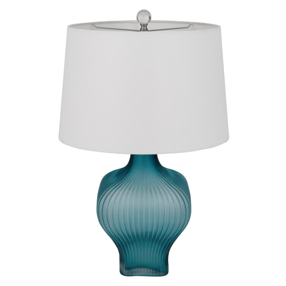 26" Aqua Glass Table Lamp With White Empire Shade. Picture 3