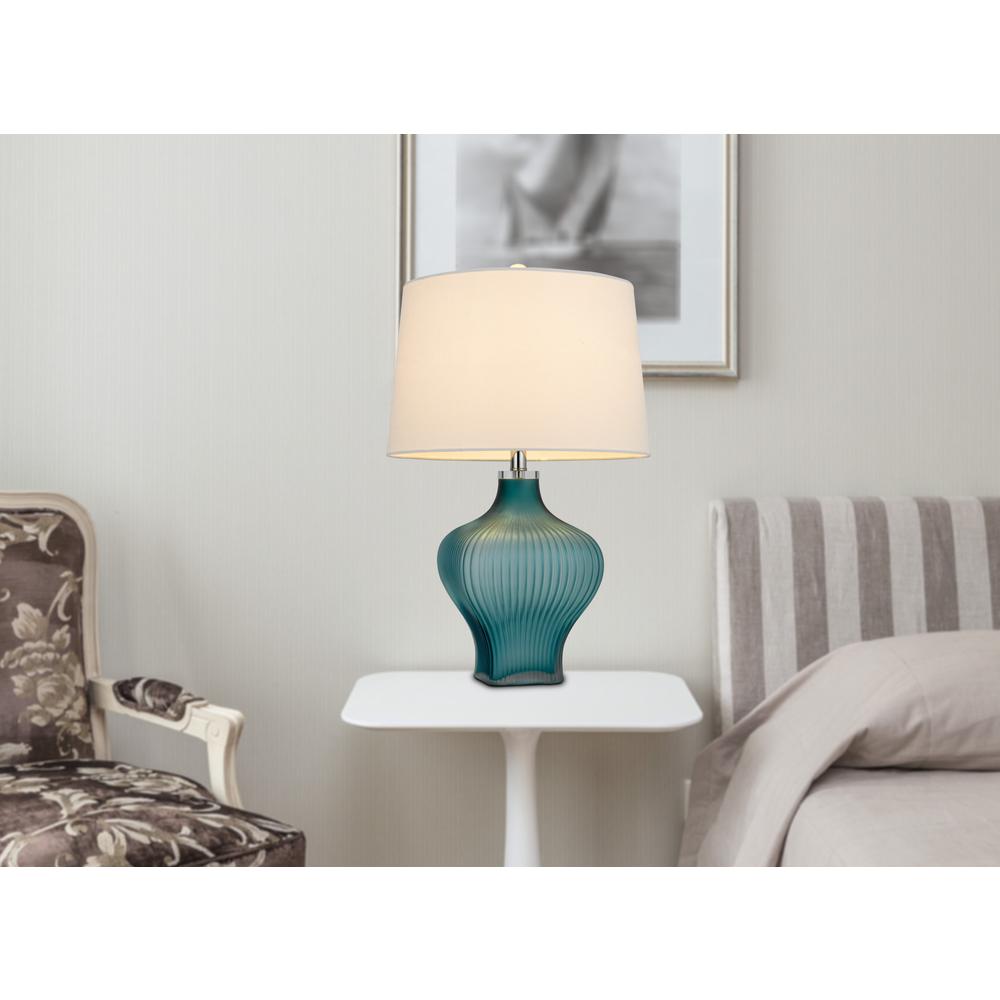 26" Aqua Glass Table Lamp With White Empire Shade. Picture 5