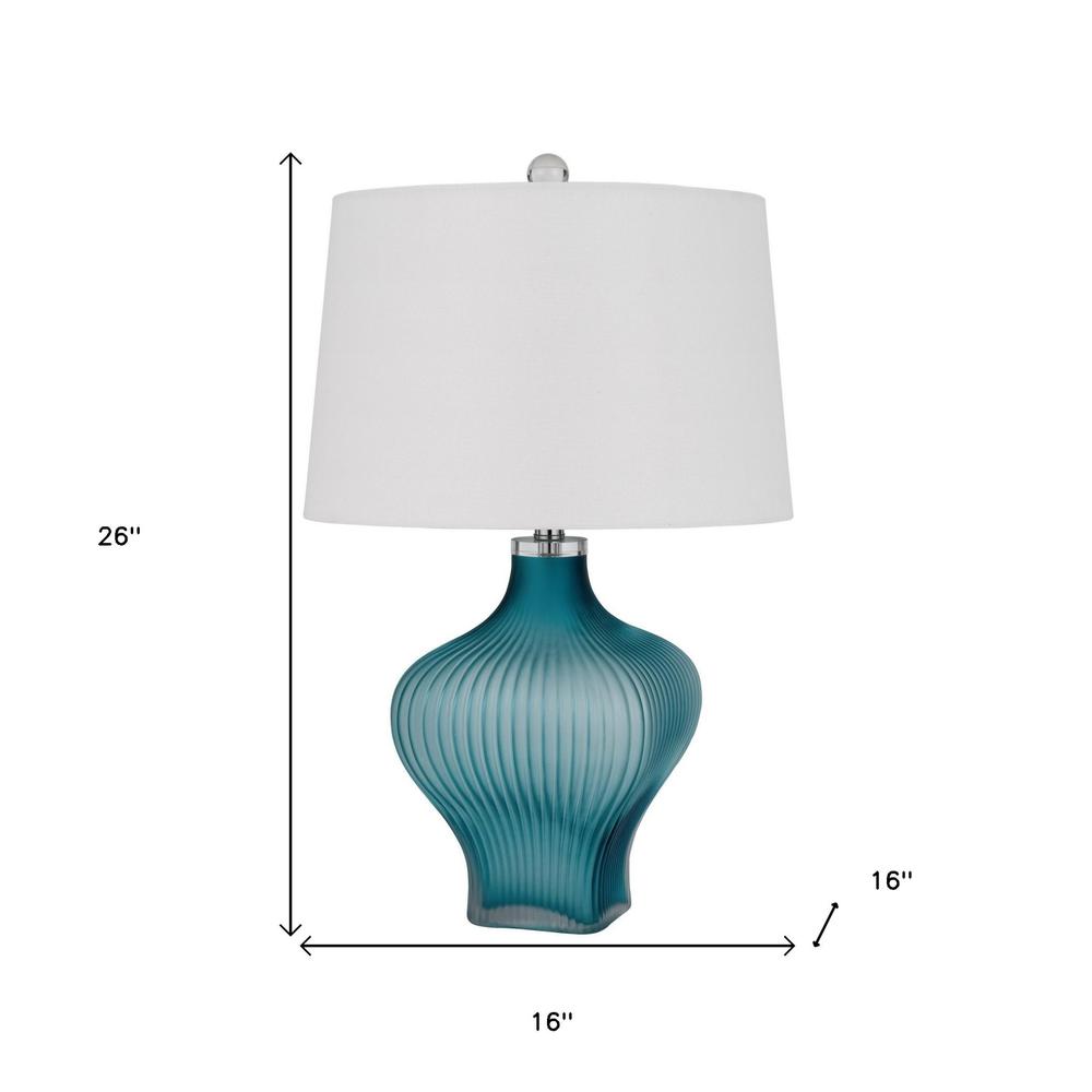 26" Aqua Glass Table Lamp With White Empire Shade. Picture 7