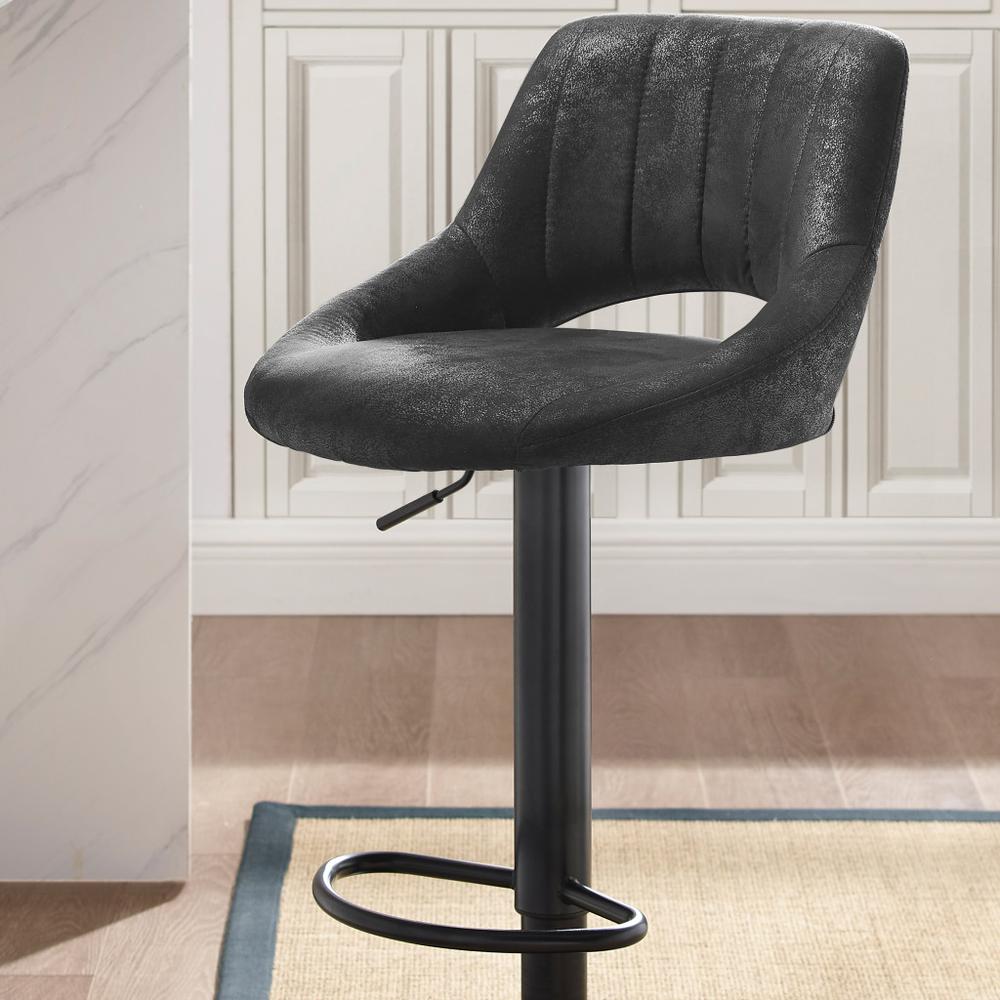 Black Faux Leather, Steel Swivel Low Back Adjustable Height Bar Chairs. Picture 4