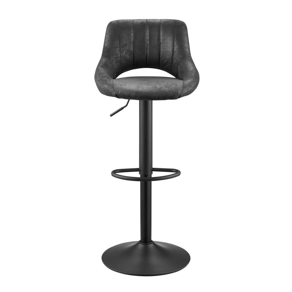 Black Faux Leather, Steel Swivel Low Back Adjustable Height Bar Chairs. Picture 1