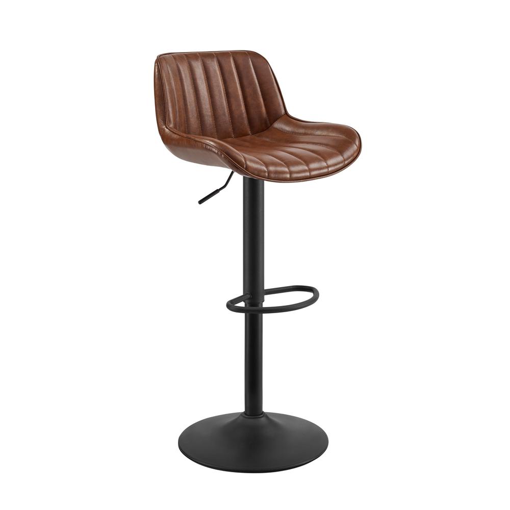 Brown, Black Faux Leather, Steel Swivel Low Back Adjustable Height Bar Chairs. Picture 1