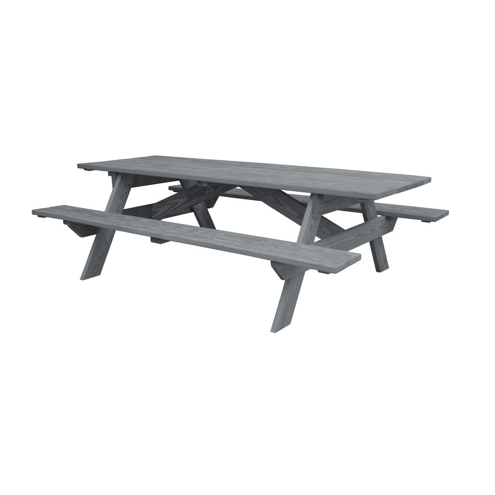 Gray Solid Wood Outdoor Picnic Table. Picture 1