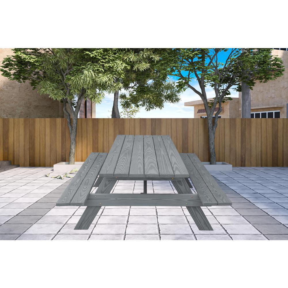 Gray Solid Wood Outdoor Picnic Table. Picture 4