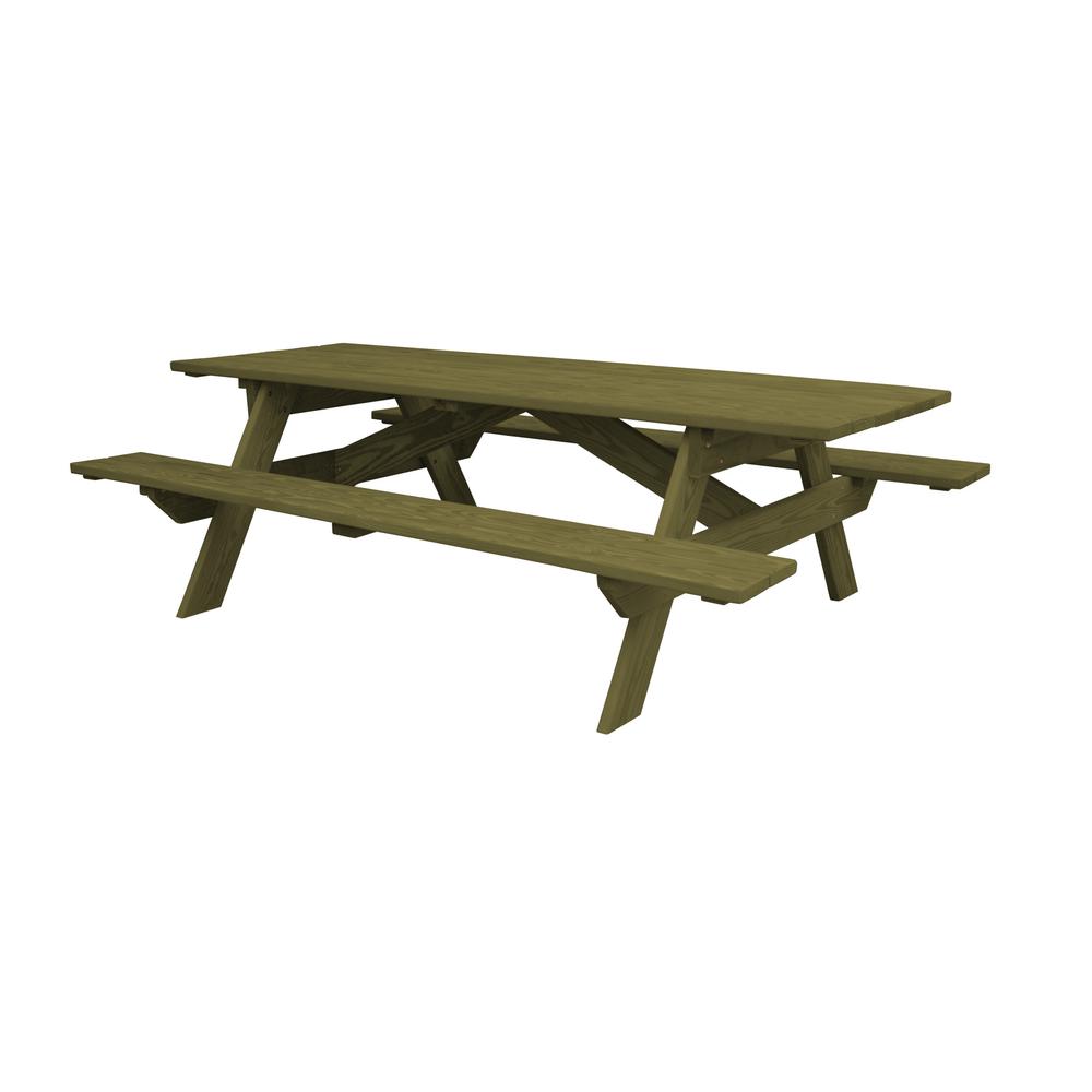 Green Solid Wood Outdoor Picnic Table. Picture 1