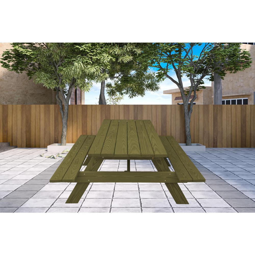 Green Solid Wood Outdoor Picnic Table. Picture 4