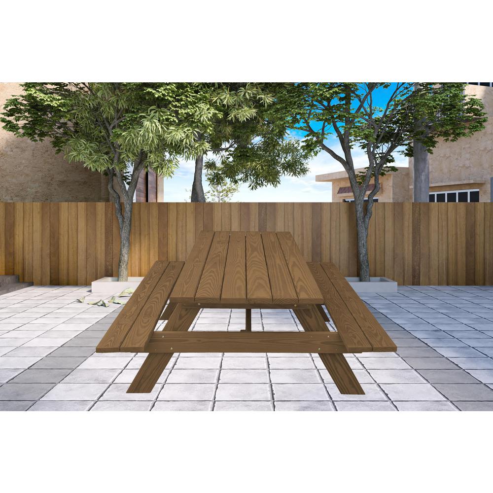 Wood Brown Solid Wood Outdoor Picnic Table. Picture 4