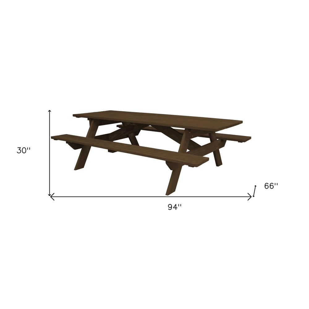 Dark Brown Solid Wood Outdoor Picnic Table. Picture 5