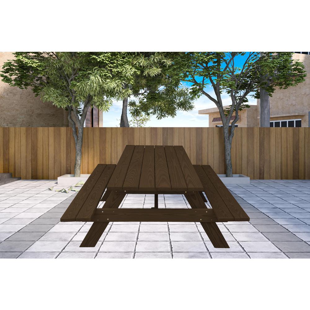 Dark Brown Solid Wood Outdoor Picnic Table. Picture 3