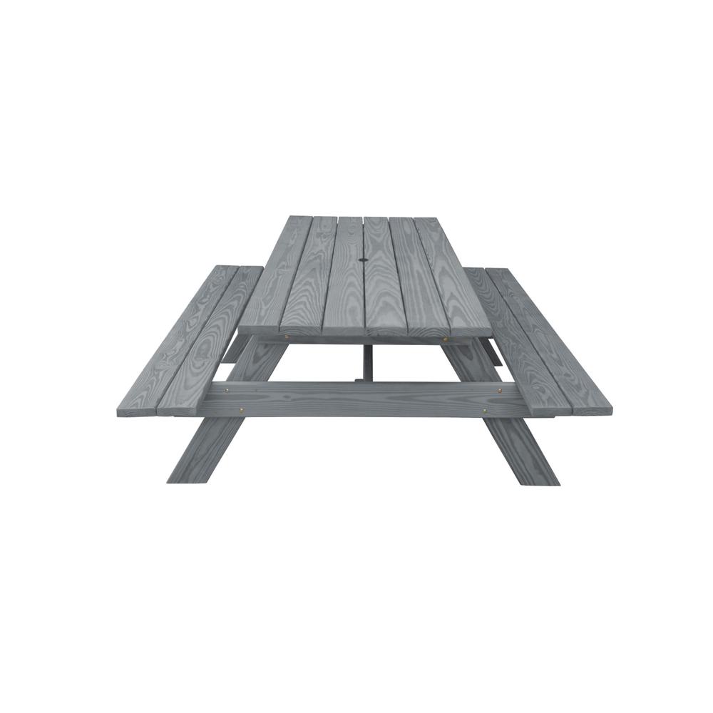 Gray Solid Wood Outdoor Picnic Table Umbrella Hole. Picture 1