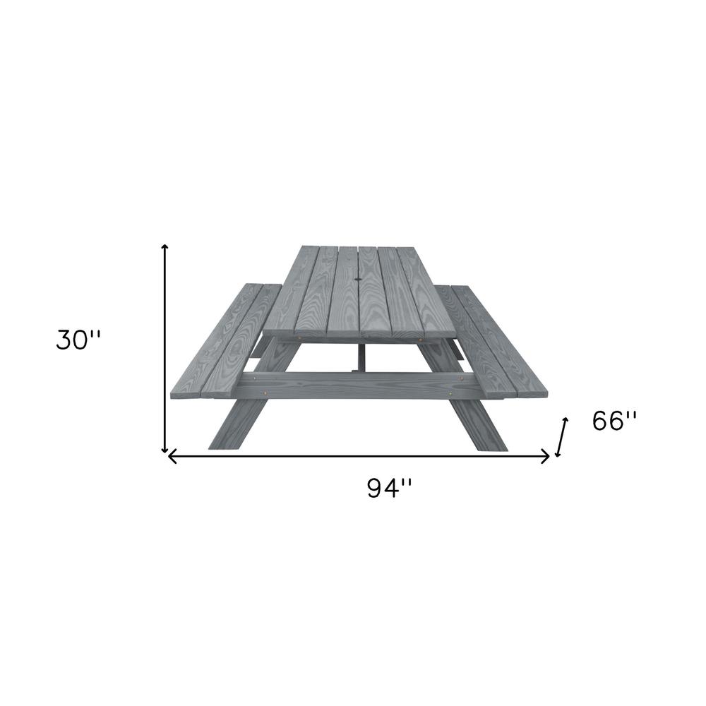 Gray Solid Wood Outdoor Picnic Table Umbrella Hole. Picture 5
