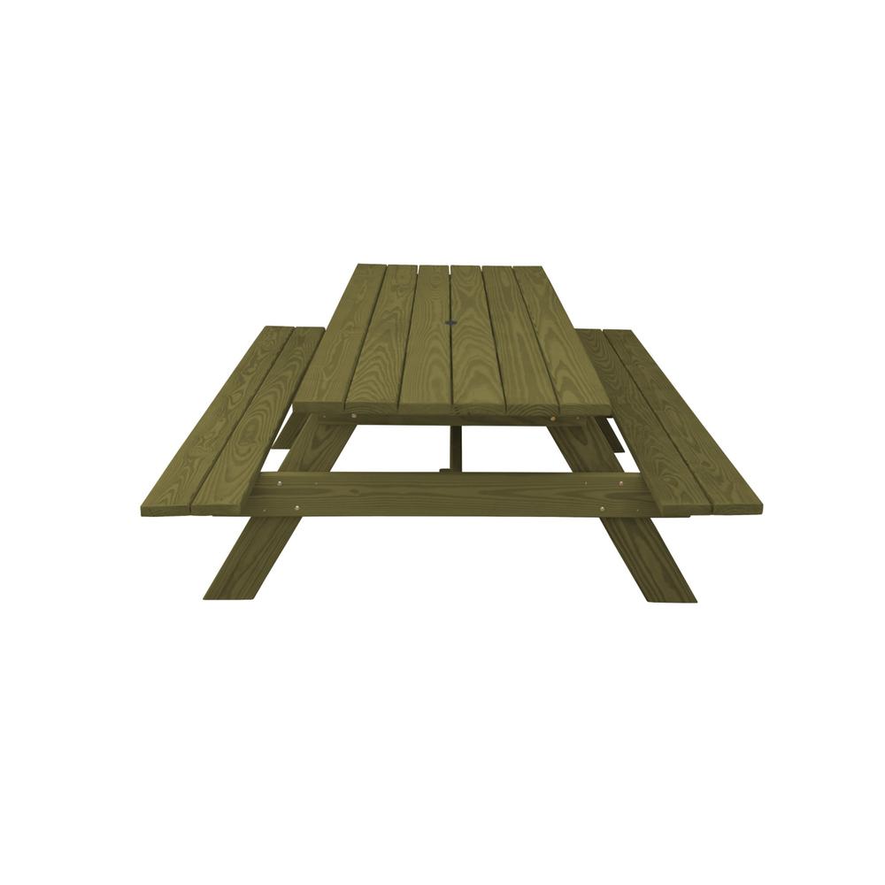 Green Solid Wood Outdoor Picnic Table Umbrella Hole. Picture 1