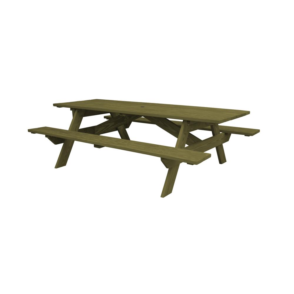Green Solid Wood Outdoor Picnic Table Umbrella Hole. Picture 2