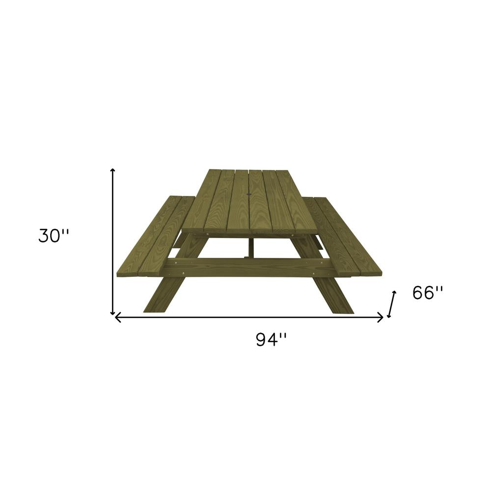Green Solid Wood Outdoor Picnic Table Umbrella Hole. Picture 6