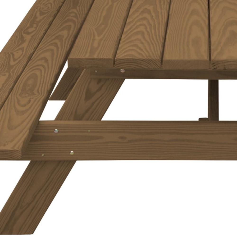 Wood Brown Solid Wood Outdoor Picnic Table Umbrella Hole. Picture 5